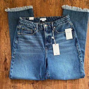 Good American Good Boy Frayed Hem Ankle Length High Rise Jeans